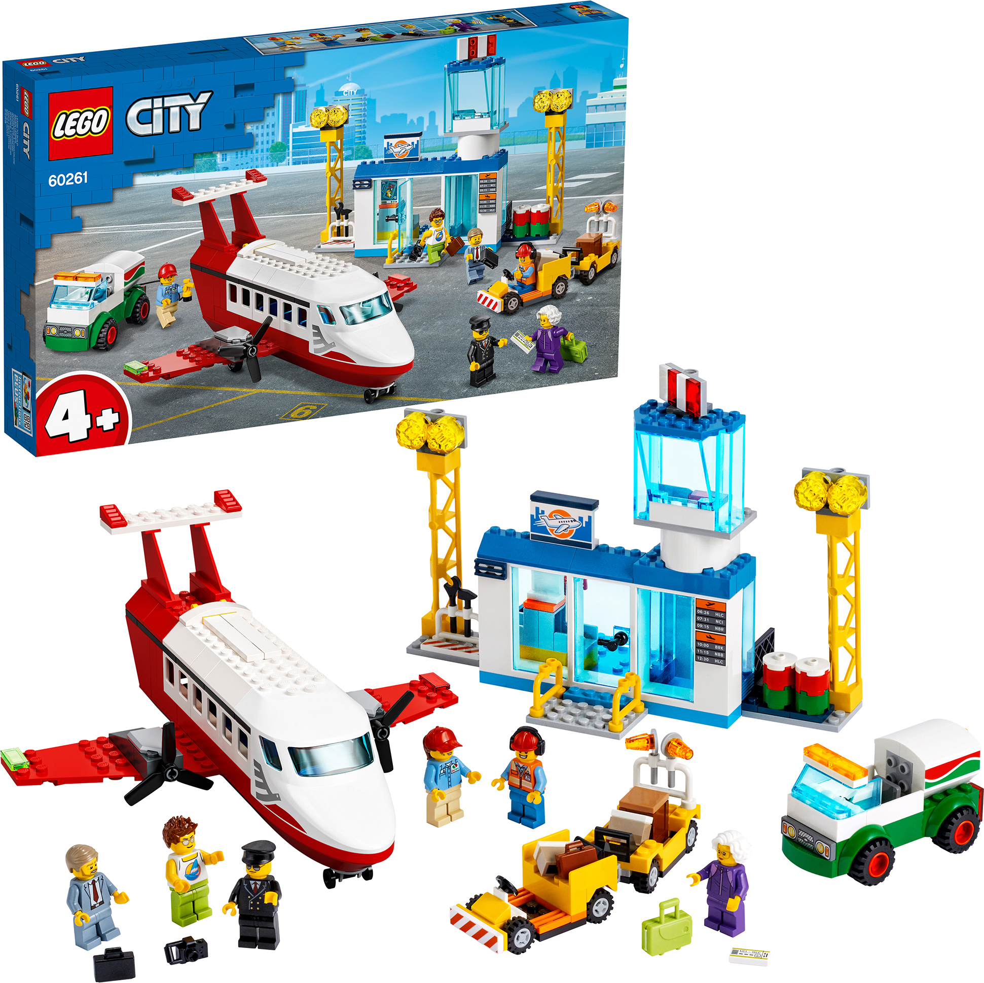 LEGO 60261 City Flughafen, Set mit Flugzeug, LKW, Tanklaster und Minifigur des Piloten, Spielzeug ab 4 Jahre