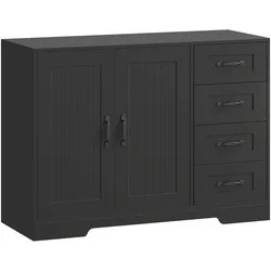 SIDEBOARD, Beistellschrank mit 4 Schubladen, verstellbarer Einlegeboden, Schwarz