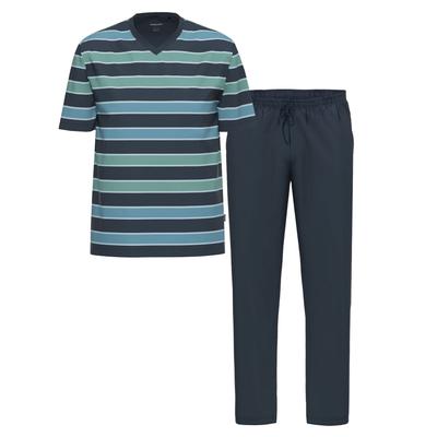 Pyjama AMMANN "Herren T-Shirt, lange Hose Night & Relax", Herren, Gr. XL, blau (dunkelblau), Homewear-Sets Pyjama