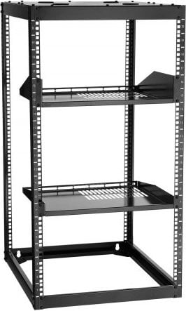 VEVOR 20U Open Frame Netwerk Rack, 585 mm diep, 4-paals serverrack voor IT- en AV-apparatuur met geventileerde planken en bevestigingsmateriaal