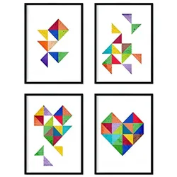 POSTER Set mit 4 bunten Herzen A4 Schwarzer Rahmen