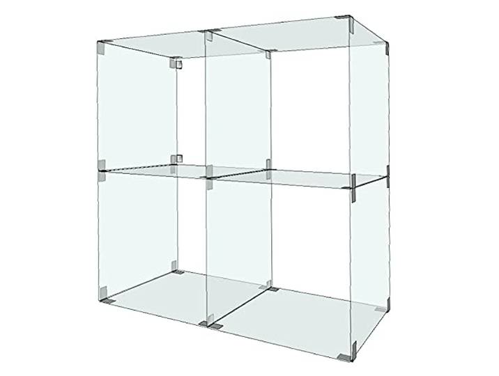 Glassteckvitrine Glasregal Würfelform 83x83cm Vitrine 4 Fächer 40x40cm Glasplatten Selbstbauvitrine einfaches Stecksystem Verkaufsregal Messevitrine Steckvitrine Schaufenstervitrine