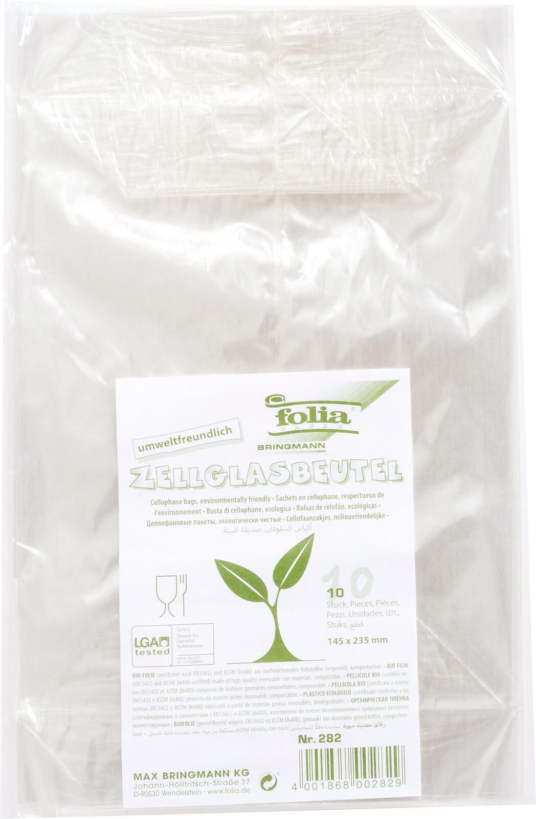 folia Zellglasbeutel 14,0 x 23,0 cm transparent 282