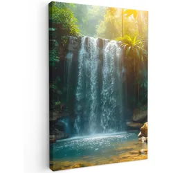 LEINWANDBILD Wasserfall - Dschungel - Sonne - Grün - Natur Wanddeko 40x60 cm