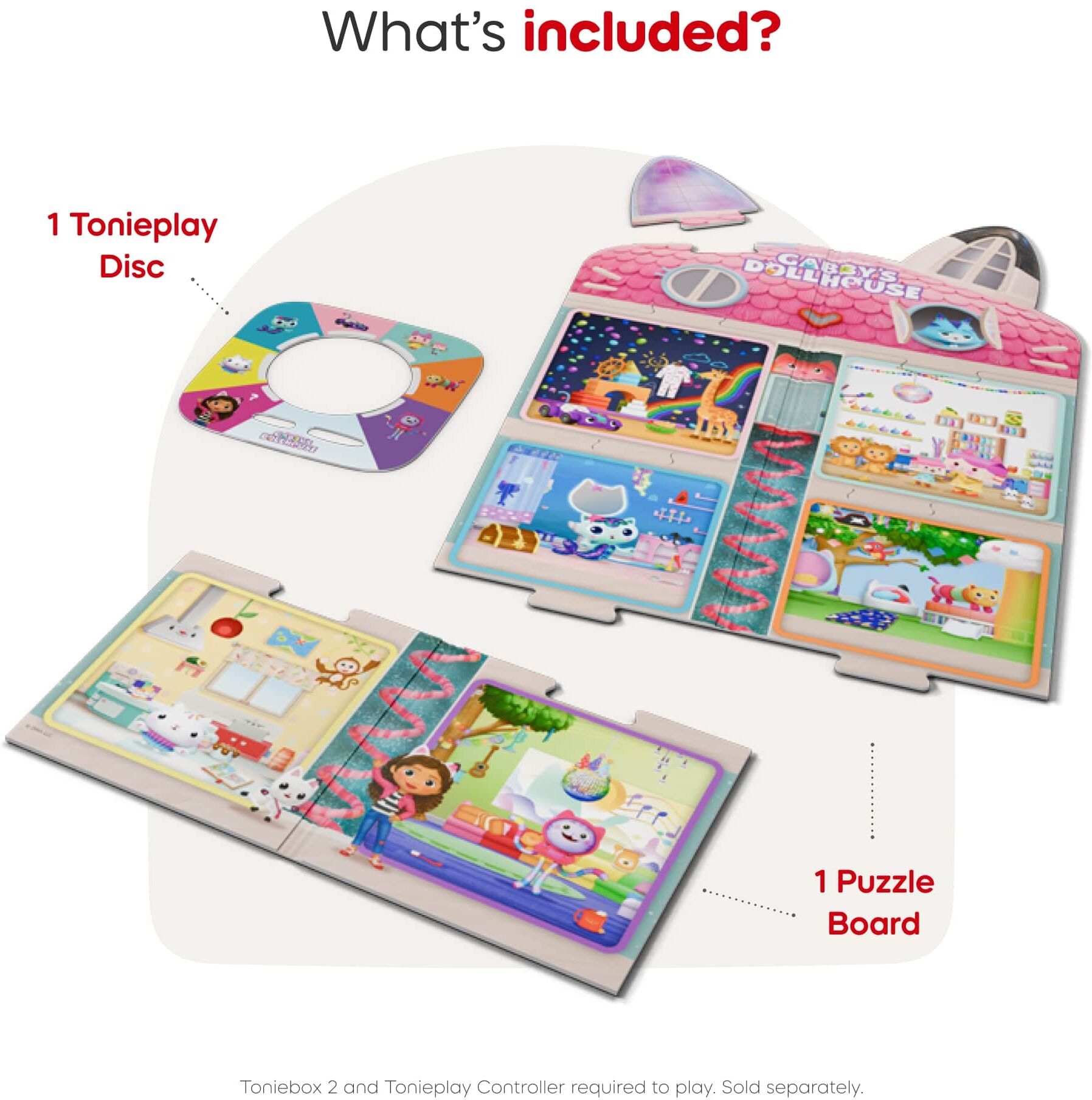 Tonies Tonieplay Gabby's Dollhouse Gabby's Cat-Tastic Scavenger Hunt Game for Toniebox 2 - 6 Interactive Stories, Dollhouse Puzzle Board, Ages 3+