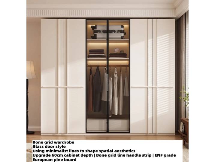 Armoire en bois pour chambre à coucher, certifiée ENF (Protection Environnementale), double porte, penderie ouverte, meuble de chambre