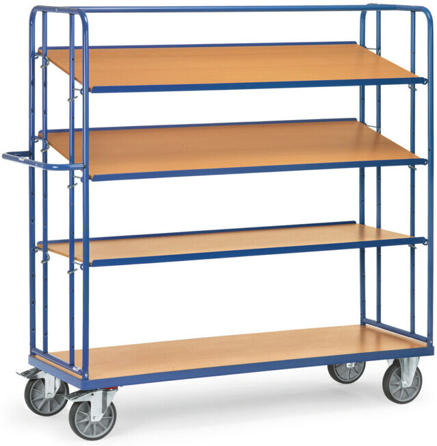 fetra Chariot à plateaux 4396 avec 4 plateaux, charge max. 500kg, pneus TPE, plateaux inclinables (4396)