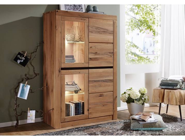 Vitrine 95x42 Chênes sauvage et lombard huilé Bois naturel MONTREUX #102