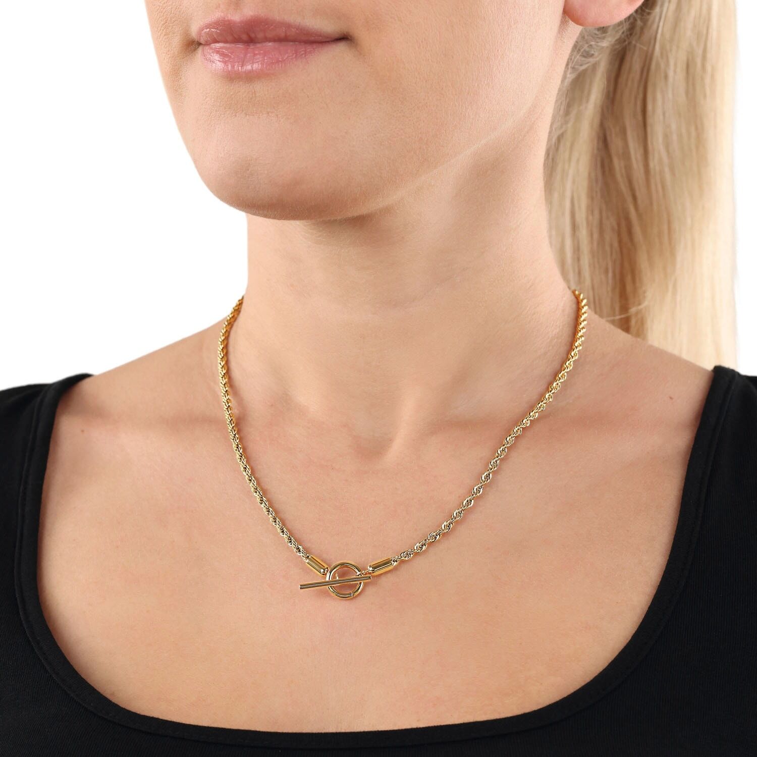 Charm-Kette AMOR "Kordelkettengliederung", gold (gelbgoldfarben), Halsketten, Damen, Edelstahl, L: 45 B: 3mm, Charm-Kette, B:3mm gelbgoldfarben Edelstahl, L: 45 B: 3mm