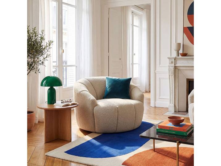 Fauteuil loveuse pivotant en tissu texturé - crème