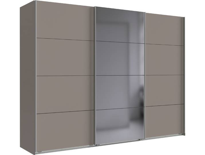 Schwebetürenschrank WIMEX Ernie Kleiderschrank mit Spiegel, Made in Germany , grau (saharagrau), B:270cm H:210cm T:65cm, Schränke, Schwebetürenschrank, Schlafzimmerschrank in verschiedenen Breiten