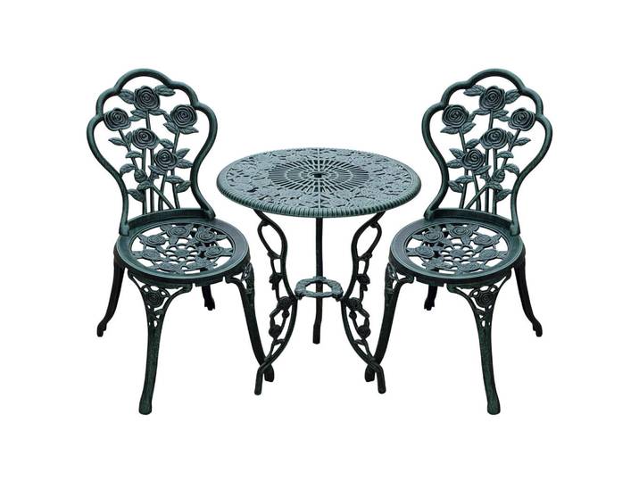 ComfortXL Balkonset 3-teilig De-14077 Aluminiumguss, Rosenmotiv Altgrün, Bronzefarben, Metall, Gartenmöbel, Gartengarnituren, Balkonmöbel-Sets