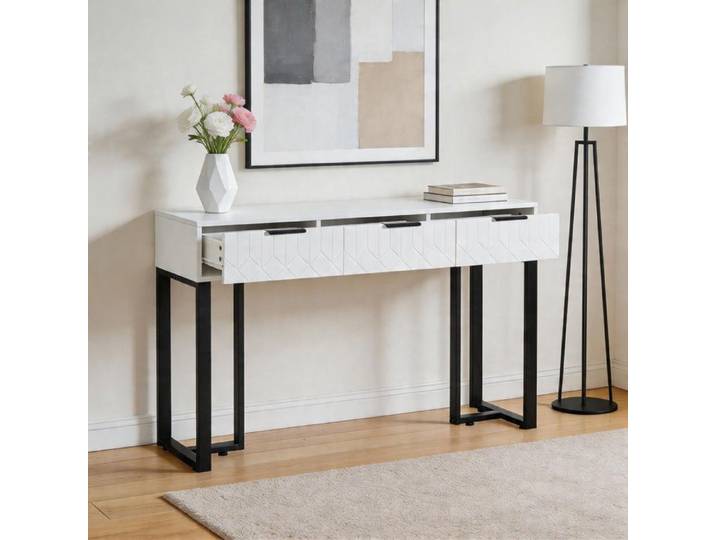 Table d'appoint console - 120x36x80 cm - Tiroirs motifs géométriques - Cadre métal doré - Pieds réglables