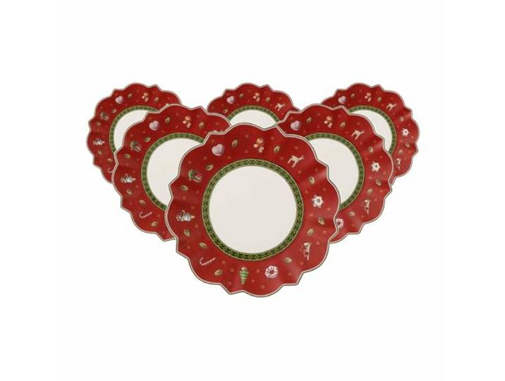 Villeroy & Boch Toy's Delight Brotteller, 17 cm, Beilagenteller mit weihnachtlichem Dekor, Premium Porzellan, Rot