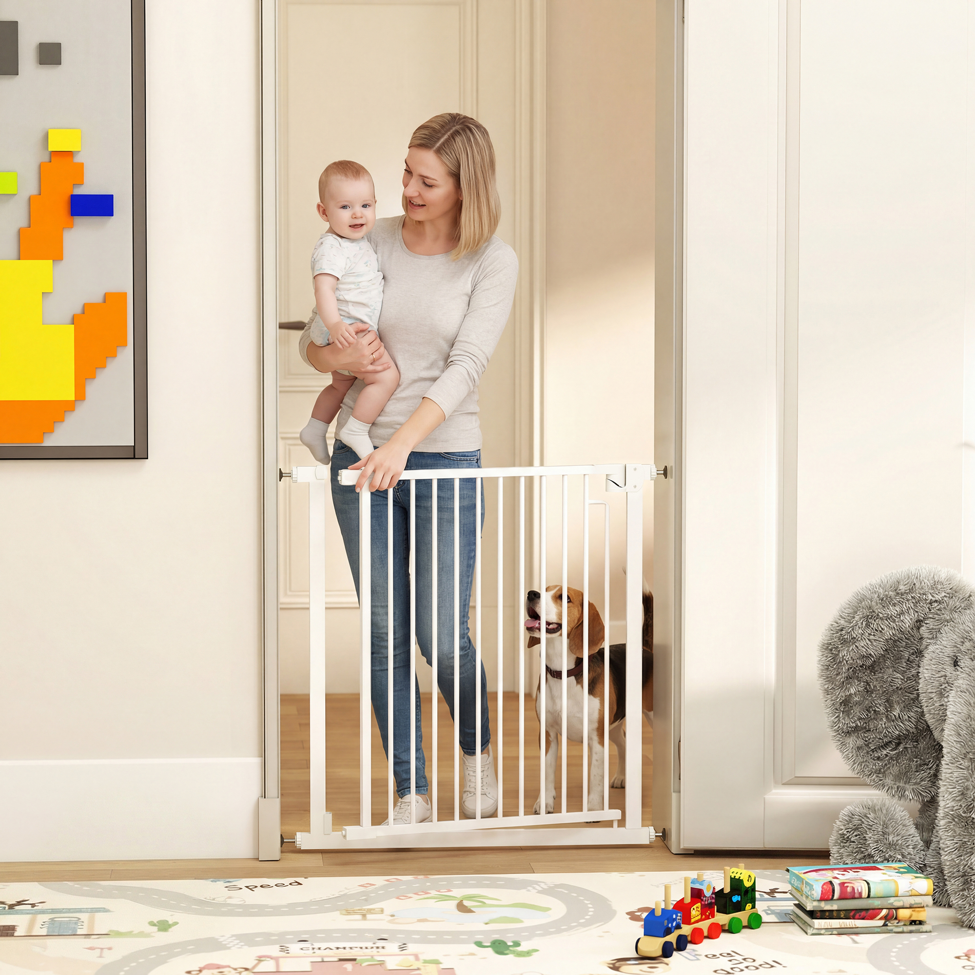 Pawhut Cancelletto per Scale, Cancello di Protezione senza Forare con Chiusura Automatica, 76-80x76 cm, Bianco   Aosom Italy