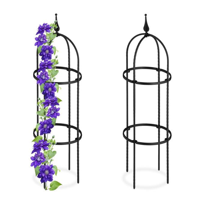 Relaxdays Obelisk Plantensteun voor Klimplanten, Set van 2, Zwart, Hoogte: 85 cm