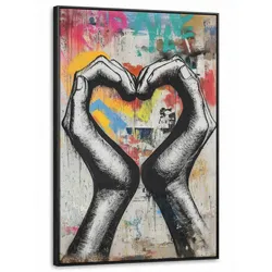 LEINWAND Bilder mit Rahmen - Hände - Herz - Straßenkunst - Graffiti - 80x120