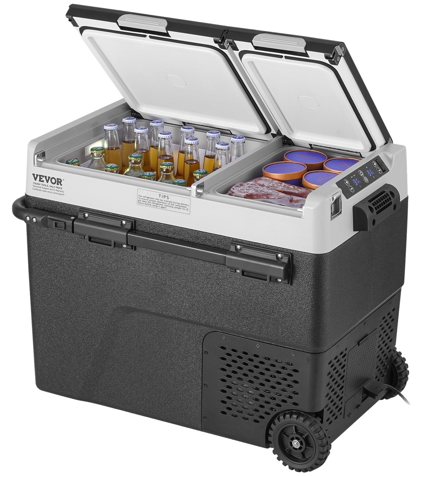 VEVOR Tragbarer Auto-Kühlschrank, 12 Volt Auto-Kühlschrank, 40 L / 42,3 qt Dual-Zone Tragbarer Gefrierschrank, -4-68 Einstellbare Temperatur, Kompressor-Kühler für Zuhause, Outdoor, Camping, Wohnmobil, Auto, 58 L, Duale Zone & Duale Temperatur-d