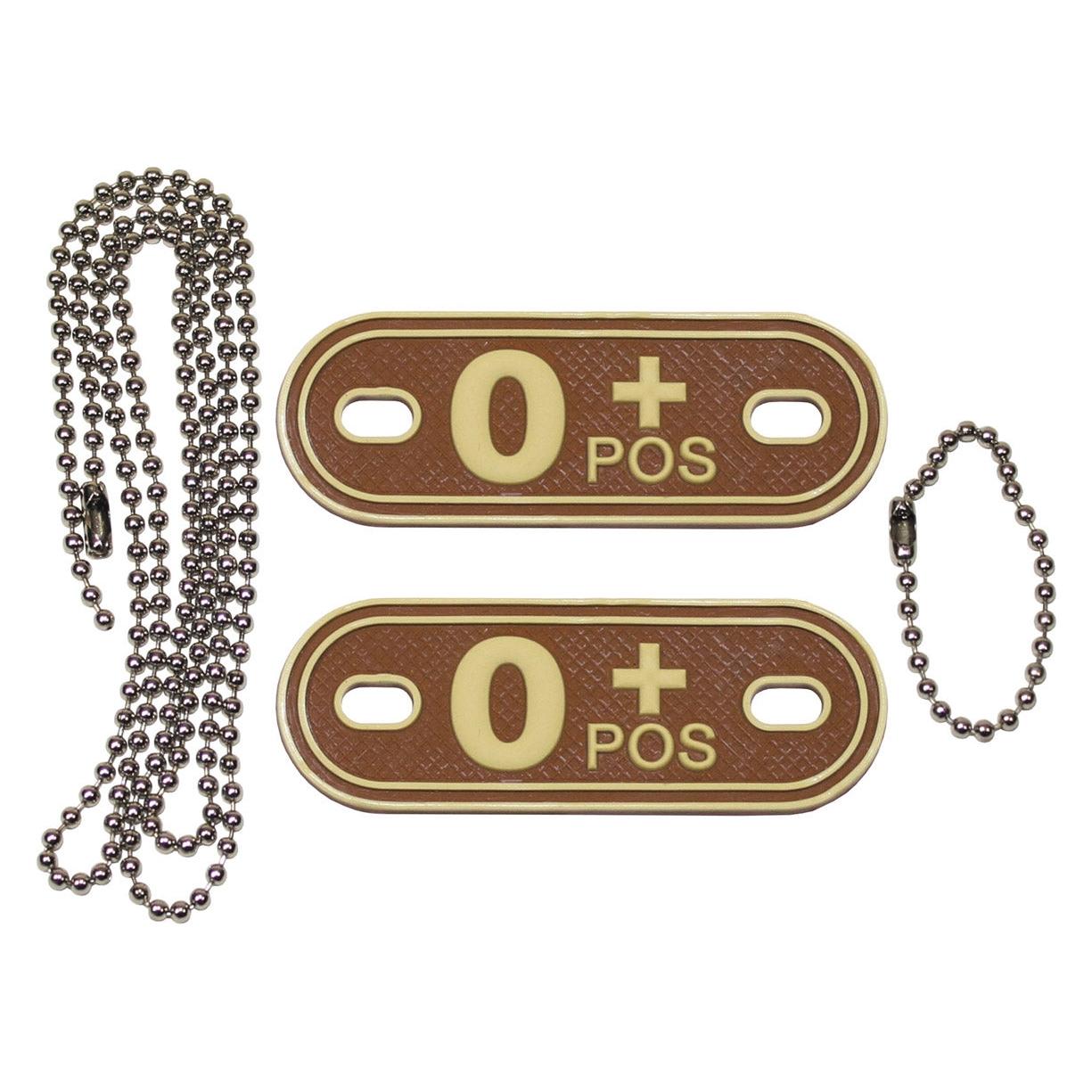 Mfh Blutgruppenmarke, mit Kette, desert, "O POS", 3D (33512148)