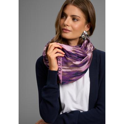 Loop LAURA SCOTT, Damen, braun (lila, braun, nachtblau), Web, Polyester, gemustert, gestreift, Modetücher Loop, mit modischem Druck & Schrift-Mix