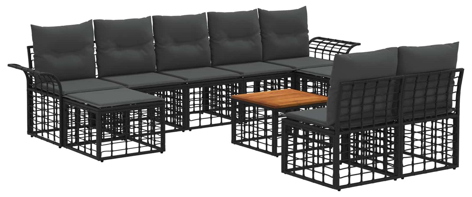Outdoor-Sofagarnitur 10 pcs Schwarz und Dunkelgrau Polyester