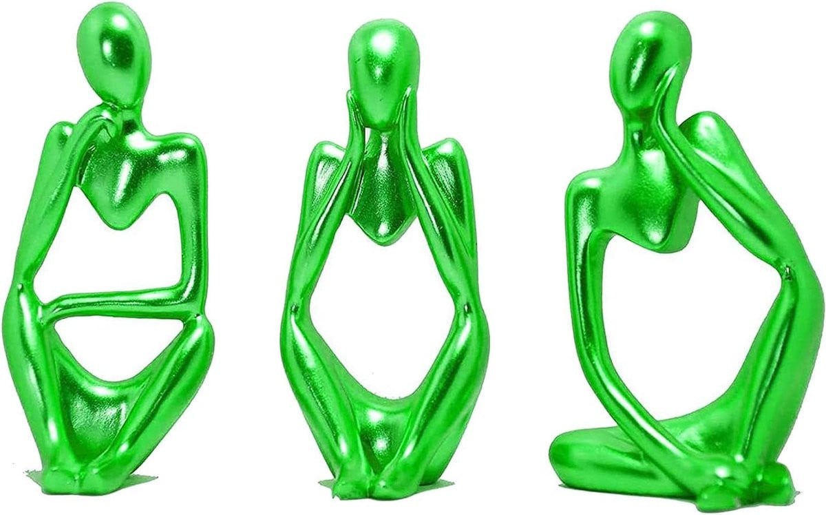 Denker Sculptuur Set van 3 - Moderne Abstracte Woondecoratie - Groen