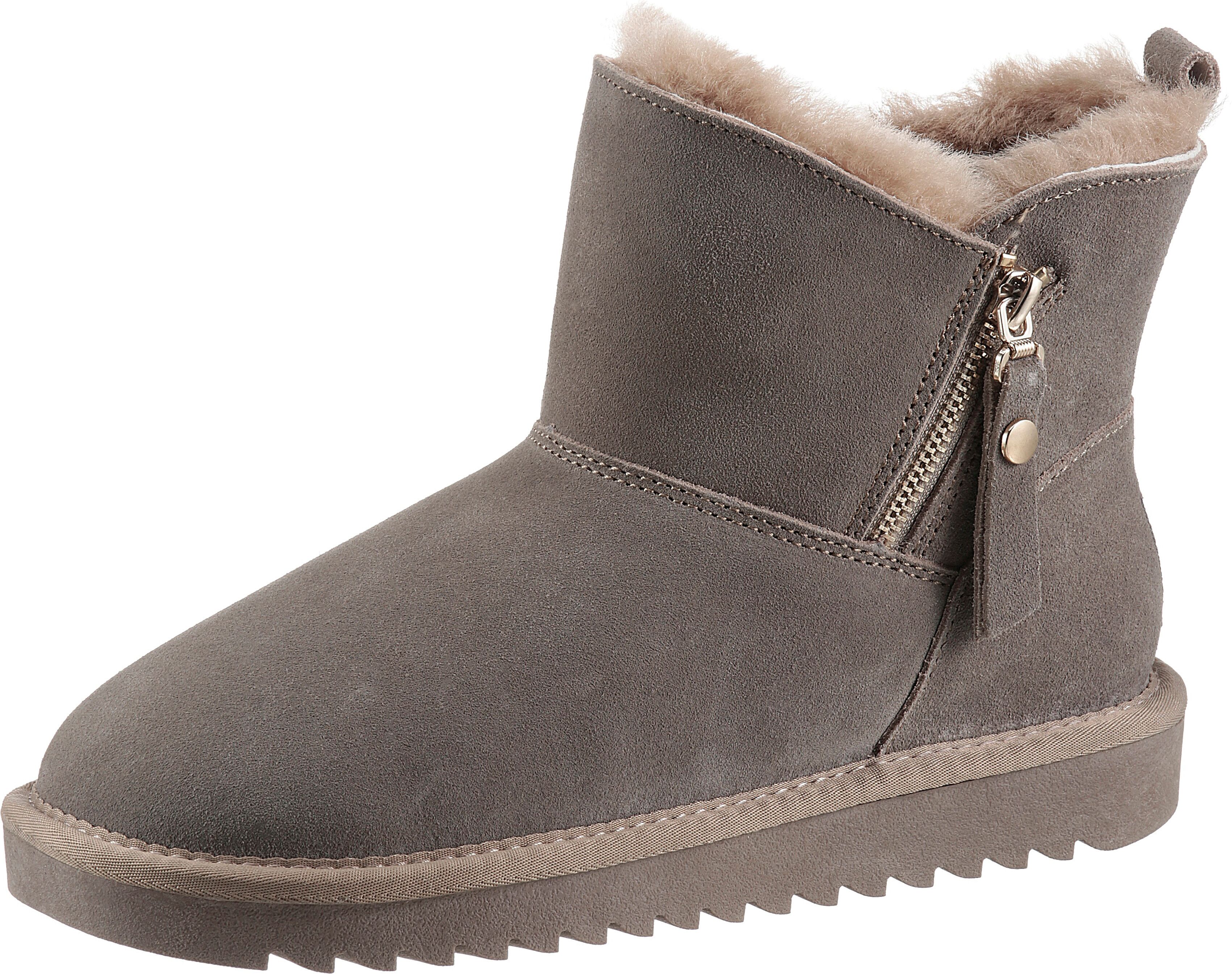 Winterboots ARA "ALASKA Short Zip", Damen, Gr. 40, Lammfell, grau (taupe zip), Lammfell, Veloursleder, unifarben, Schuhe Winterboots, Stiefel aus echtem Lammfell, G-Weite (weit) taupe zip 40, Lammfell