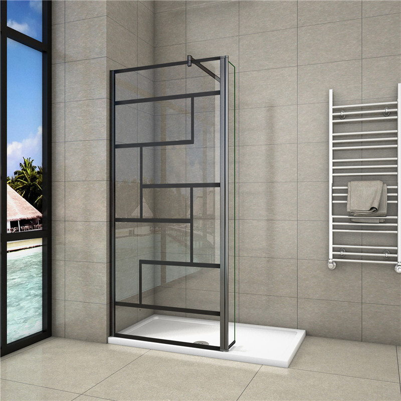 B.100x200cm 8mm NANO Glas Walk in schwarz Duschabtrennung Duschwand badezimmer mit 30x200cm Flipper Panel + 140cm Stabilisator 2