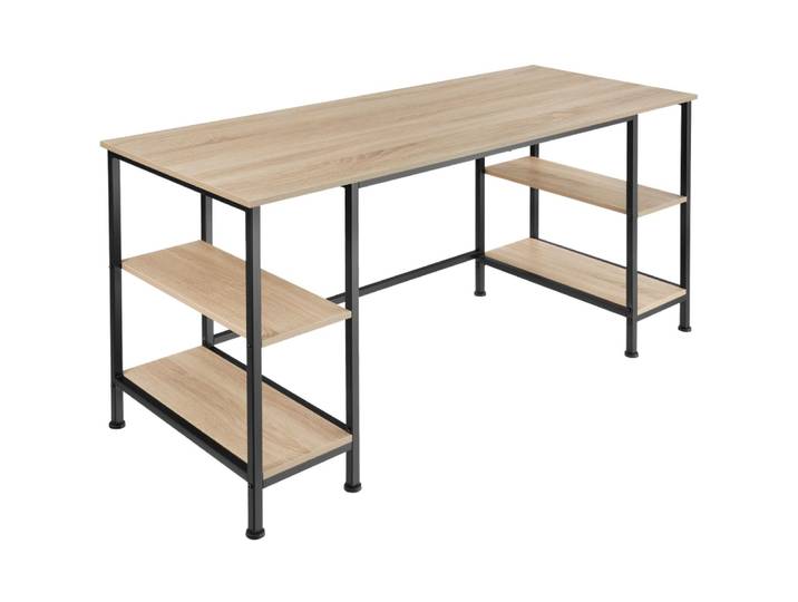 Bureau style industriel 2 étagères 2 espaces de stockage bois clair
