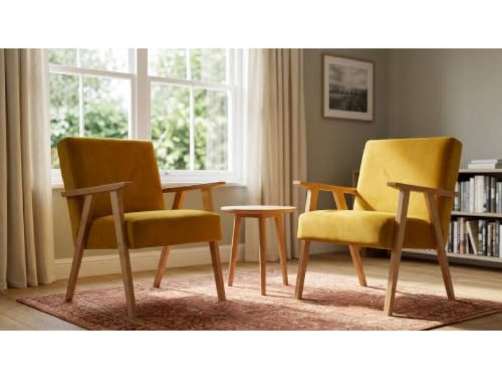 Family Meble 2er-Set Sessel Soler Royal Aura – 2 Retro-Sessel im Vintage-Stil mit Stoff-Bezug – Gelb · 10