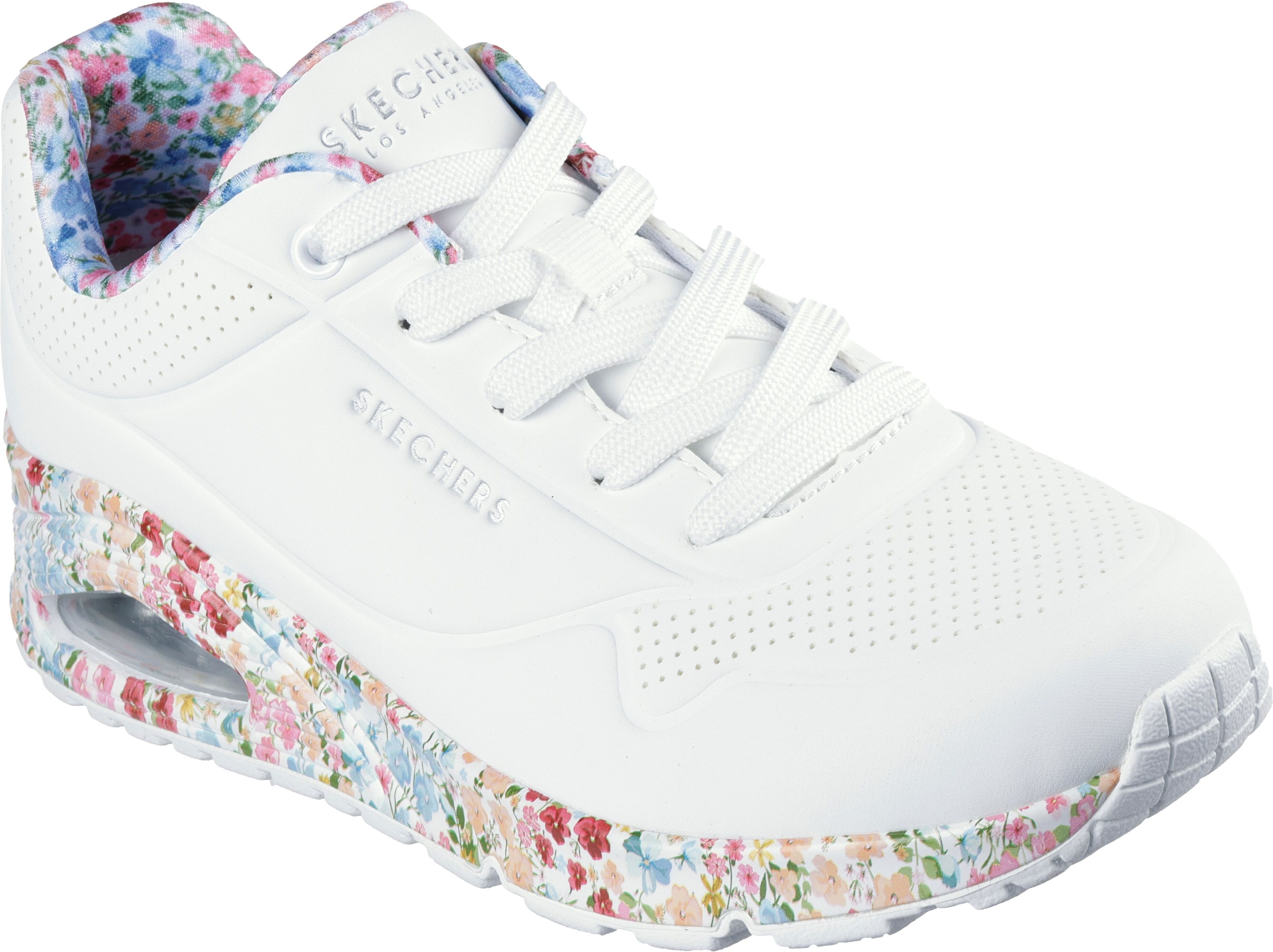 Sneaker SKECHERS "UNO-MAJESTIC GARDEN", Damen, Gr. 38, bunt (weiß bunt), Lederimitat, geblümt, Schuhe Sneaker, Keilsneaker, Plateausneaker mit bedruckter Sohle weiß bunt 38