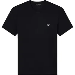 Emporio Armani für Herren. EM000379_AF14133 Eng anliegendes schwarzes Heim-T-Shirt aus elastischem Strick (S), Lässig, Heimtextilien, Baumwo
