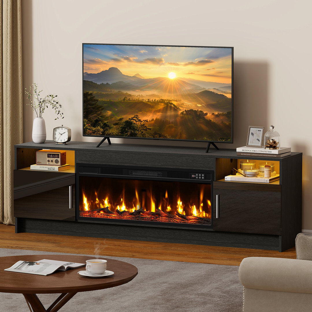Brambly Cottage TV Stand with Electric Fireplace Black 75"
