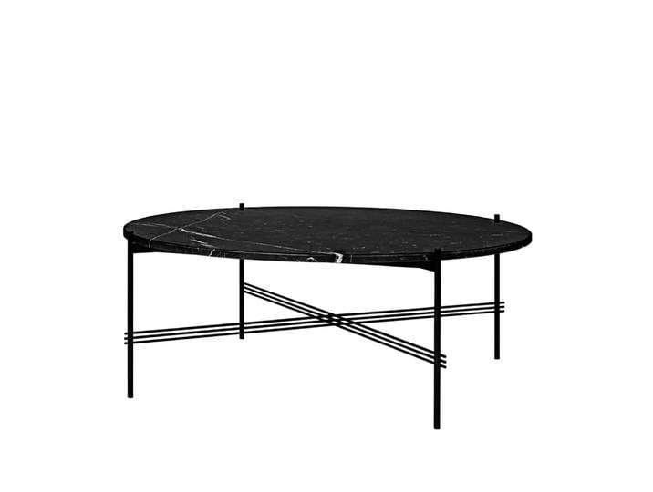 GUBI Table basse TS Round black marquina marble, ø105, structure noire