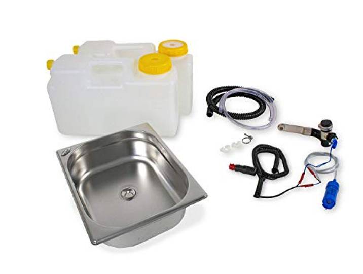 Wasseranlage Imbisswagen Verkaufsanhänger Campingküche 12v Bausatz Spüle 325x265x100 Barwig Schwarz/chrom Raumsparkanister 12L (ad-ideen)