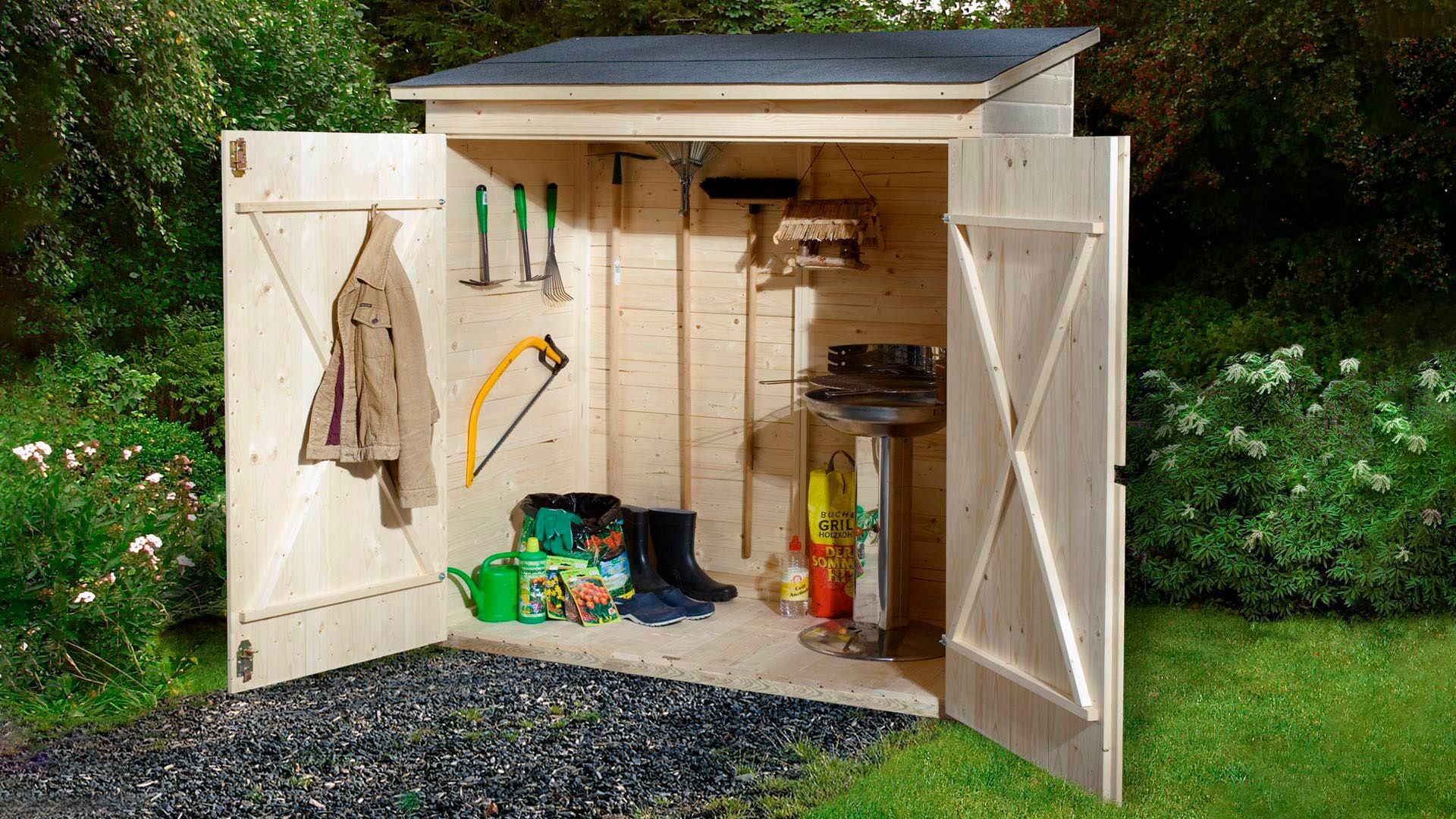 Garten-Geräteschrank WEKA "Garten-/Terrassenschrank 361 Gr.2", beige (naturbelassen), Massivholz, Metall, Gerätehäuser, Garten-Geräteschrank, Flachdach, 14mm