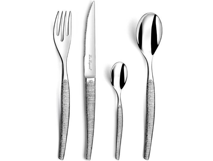 Lou Laguiole - JET Textile - Bestekset - 24 delig - 6 Personen - zilverkleurig