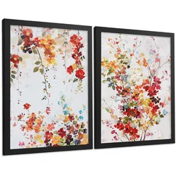 POSTER 2er-Set Wandbilder Wildblumen modern Wohnzimmer Deko, Schlafzimmer, Küche, Badezimmer Schwarzer Rahmen A3