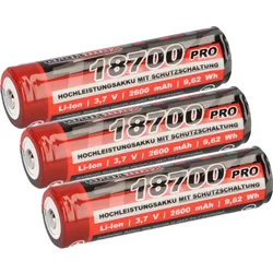 XCell 3x Kraftmax 18700 Pro Akku mit PCB Schutzschaltung - speziell für LED Taschenlampen 3,7V 9,62 Wh