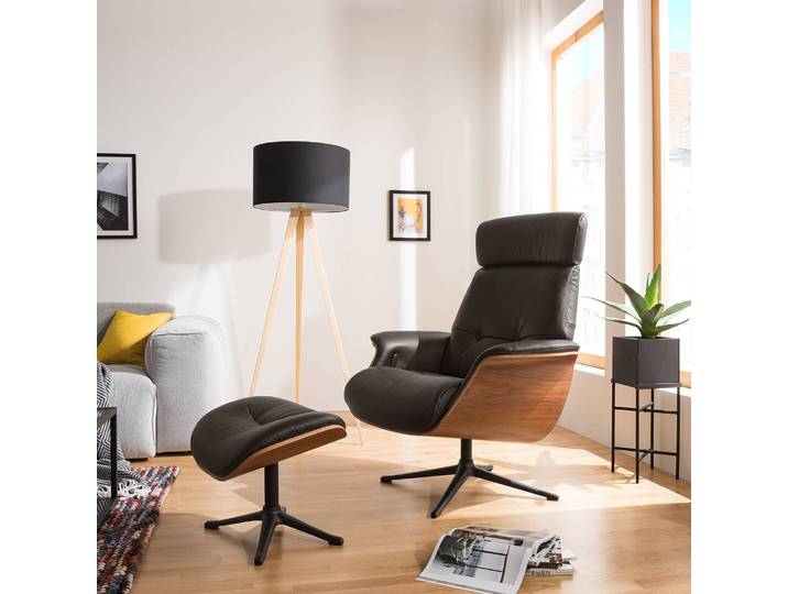 Sessel manuell verstellbar Braun/Dunkelbraun Echtleder Neka Walnuss Schwarz 83 x 110 x 88cm