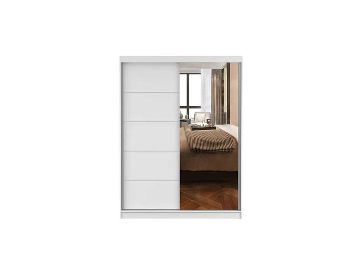 Deine Möbel 24 Schwebetürenschrank Velma 05 150/200 in Weiß mit Spiegel, 150x61x200 cm, Schlafzimmer, Kleiderschränke, Schwebetürenschränke