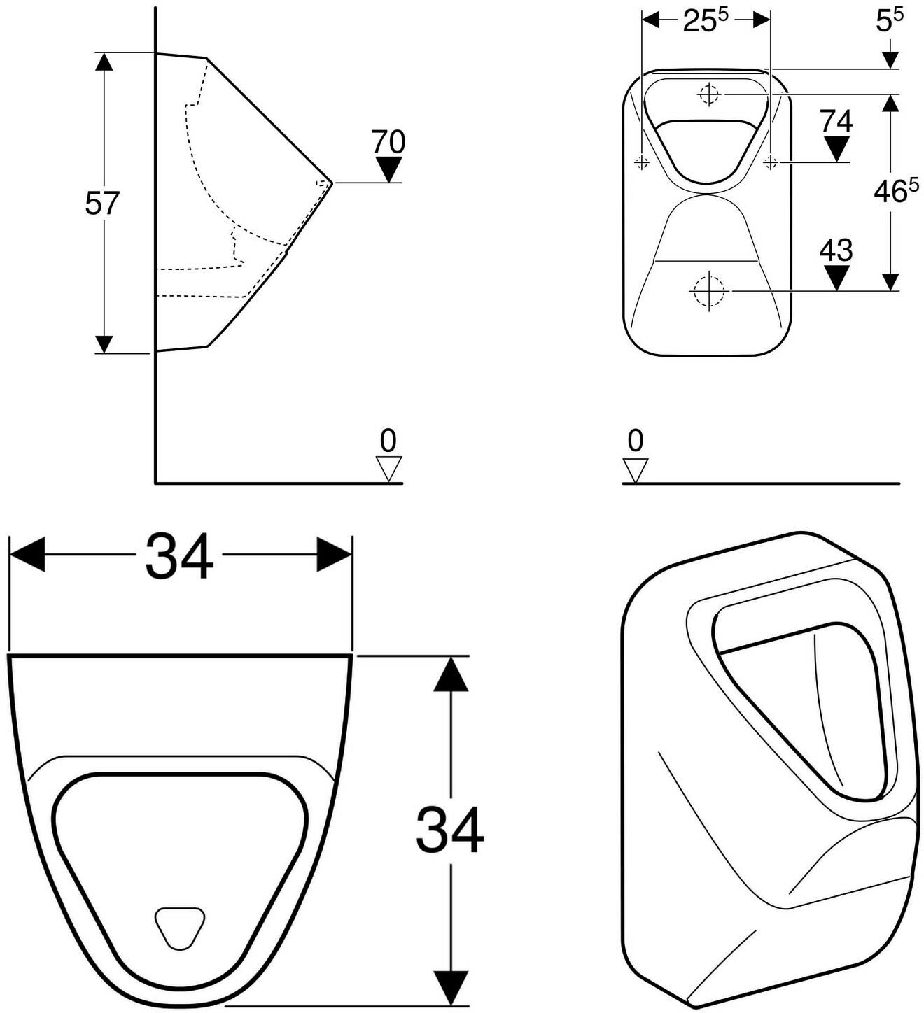 Geberit Alivio Urinal mit Zulauf von hinten, Abgang nach hinten oder unten, mit Ablaufsieb, Badkeramik, 238000000, weiß - weiß