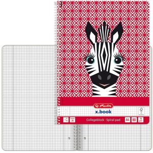 Herlitz Collegeblock Cute Animals - Zebra, 400161812, A4, Innen- und Außenrand, 70 g/m², 80 Blatt, kariert