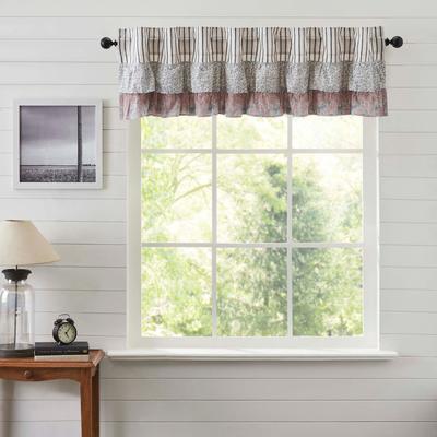 VHC Brands Kaila Ticking Blue Ruffled Valance 16x72