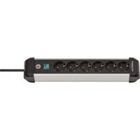 Premium-Alu-Line Steckdosenleiste 6-fach schwarz/silber, 3 Meter, mit Sicherheitsschalter