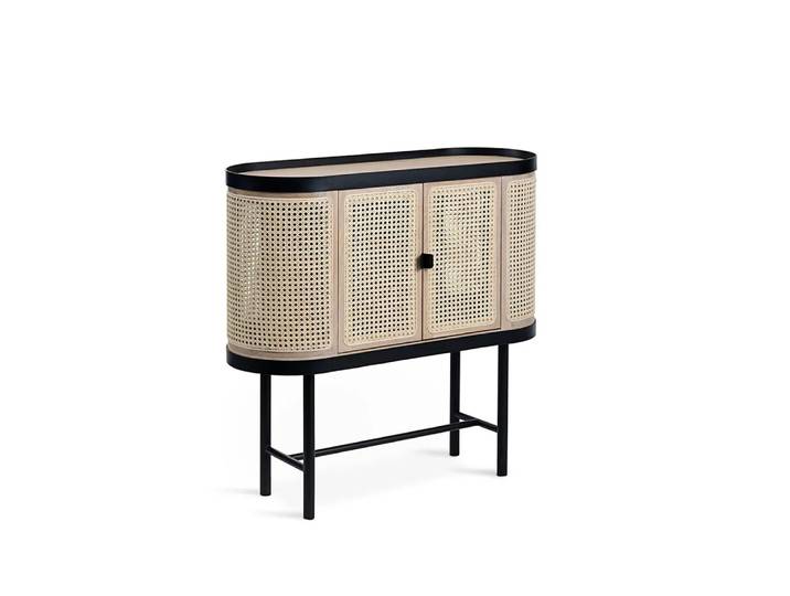 Warm Nordic Be My Guest drankkast rotan, witgeolied eikenhout, zwart stalen onderstel