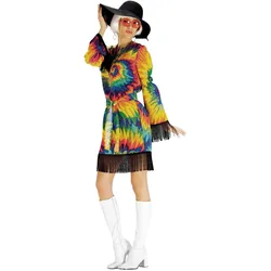 Metamorph Hippie Batikkleid - 70er Hippiekleid für Fasching (40, 42)