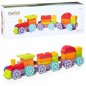 CUBIKA Motorikspielzeug 12923, Regenbogen Express, Stapelspiel aus Holz, ab 18 Monate