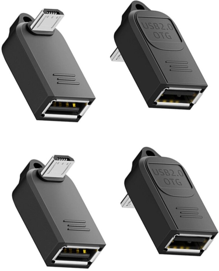 INF Rechtwinkliger Micro USB OTG Adapter 4er-Pack – Micro B Stecker zu USB A Buchse, USB2.0 480Mbps mit Schlüsselring