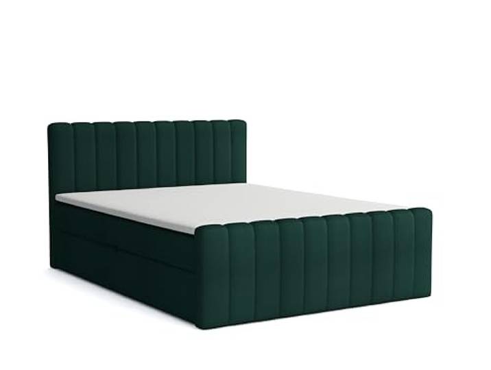 Generisch Boxspringbett Aster mit Bettkasten 160 x 200 cm, Polsterbett mit Bonellmatratze Topper Doppelbett mit Stauraum gepolstertes Kopfteil, Doppelbett Schlafzimmer Härtegrad H3, Trinity 28 - grün